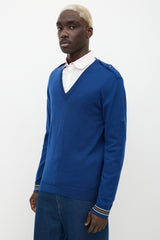 Gucci Blue Wool Knit Epaulette Sweater