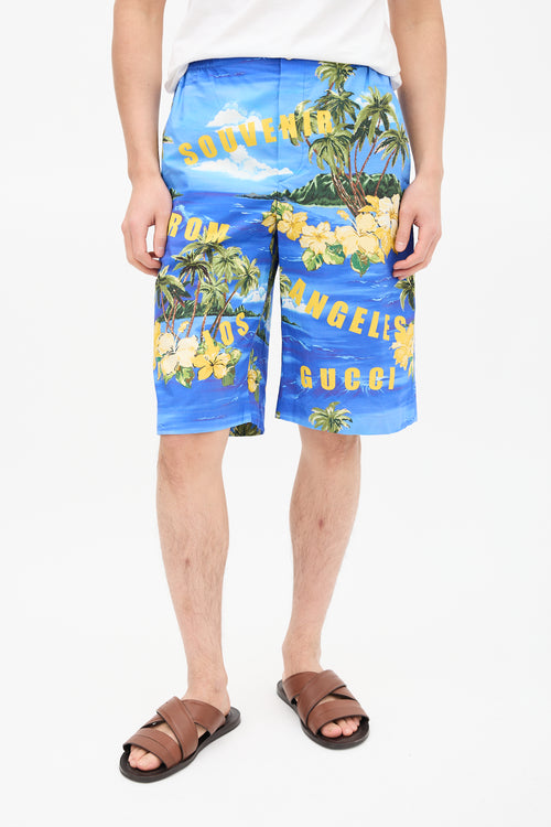 Gucci Blue & Yellow Tropical Print Shorts