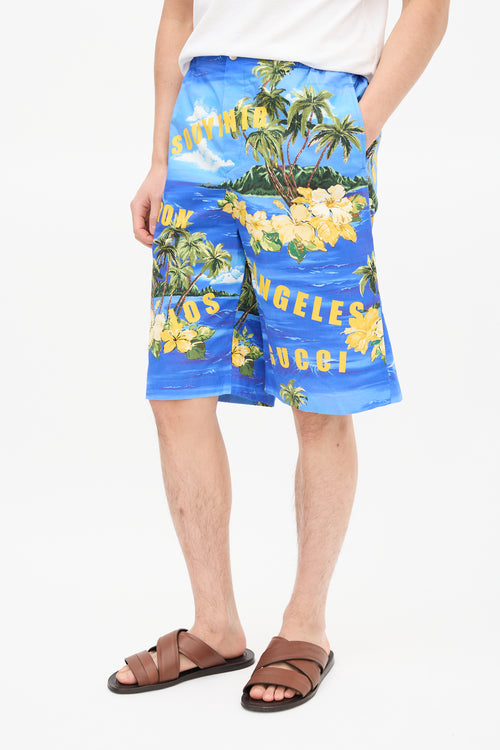 Gucci Blue & Yellow Tropical Print Shorts