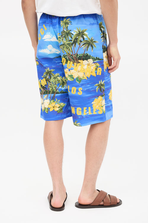 Gucci Blue & Yellow Tropical Print Shorts