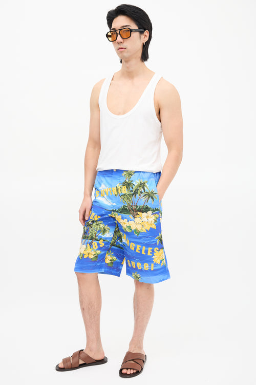 Gucci Blue & Yellow Tropical Print Shorts