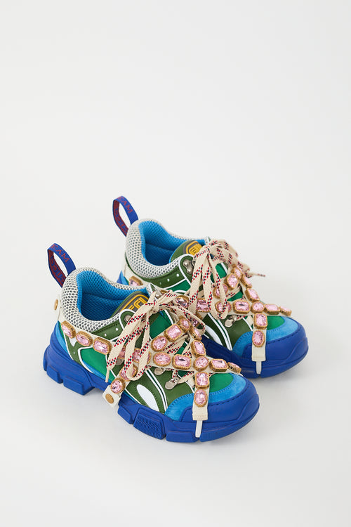 Gucci Blue & Multi Embellished Flashtrek Sneaker