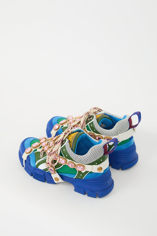 Gucci Blue & Multi Embellished Flashtrek Sneaker