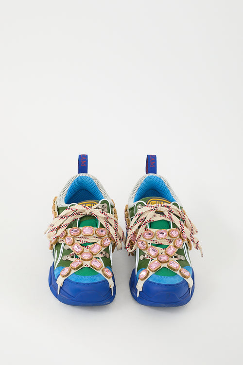 Gucci Blue & Multi Embellished Flashtrek Sneaker