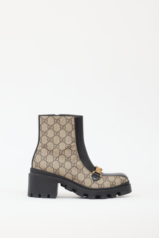 Gucci Black & Beige Leather GG Monogram Boot