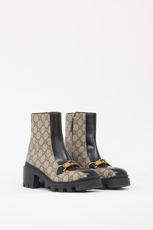 Gucci Black & Beige Leather GG Monogram Boot