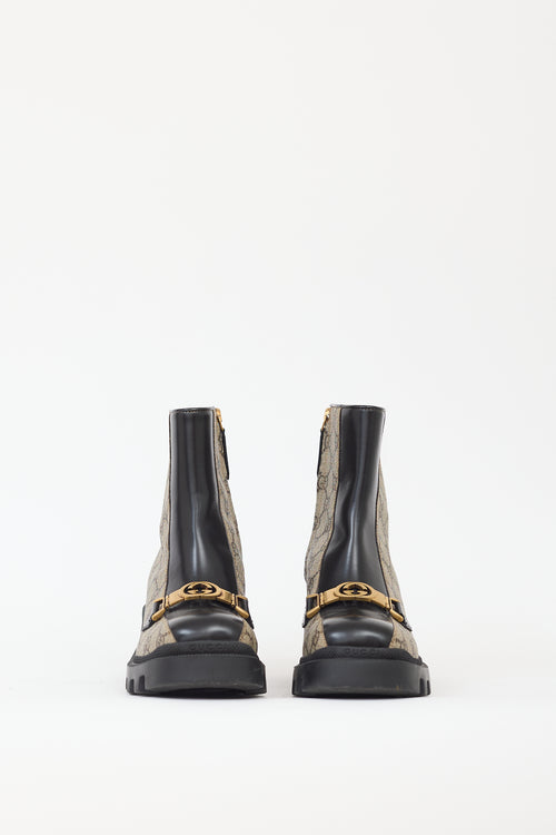 Gucci Black & Beige Leather GG Monogram Boot