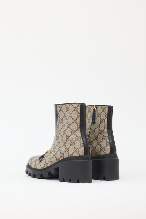 Gucci Black & Beige Leather GG Monogram Boot