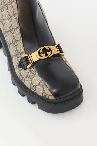 Gucci Black & Beige Leather GG Monogram Boot