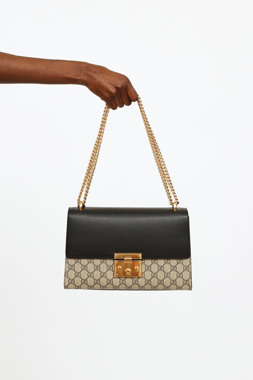 Gucci Black Leather GG Supreme Padlock Bag