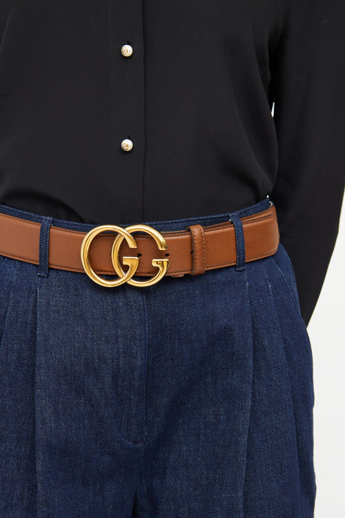 Gucci Brown Double G Brown Leather Belt