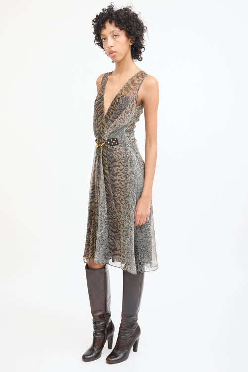 Gucci Brown & Cream Silk Chain Link Dress