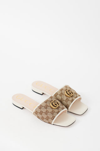 Gucci Cream & Beige GG Canvas & Leather Marmont Slide