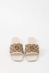 Gucci Cream & Beige GG Canvas & Leather Marmont Slide