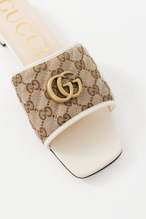 Gucci Cream & Beige GG Canvas & Leather Marmont Slide