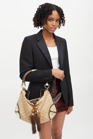 Gucci Brown GG Canvas & Fur Indy Shoulder Bag