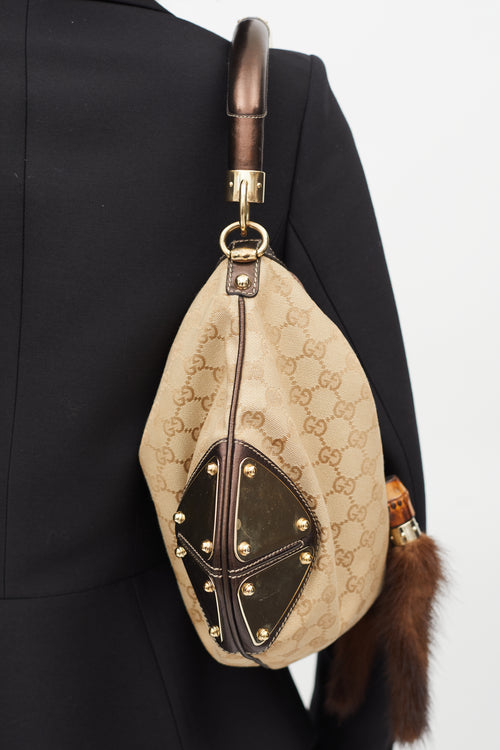 Gucci Brown GG Canvas & Fur Indy Shoulder Bag