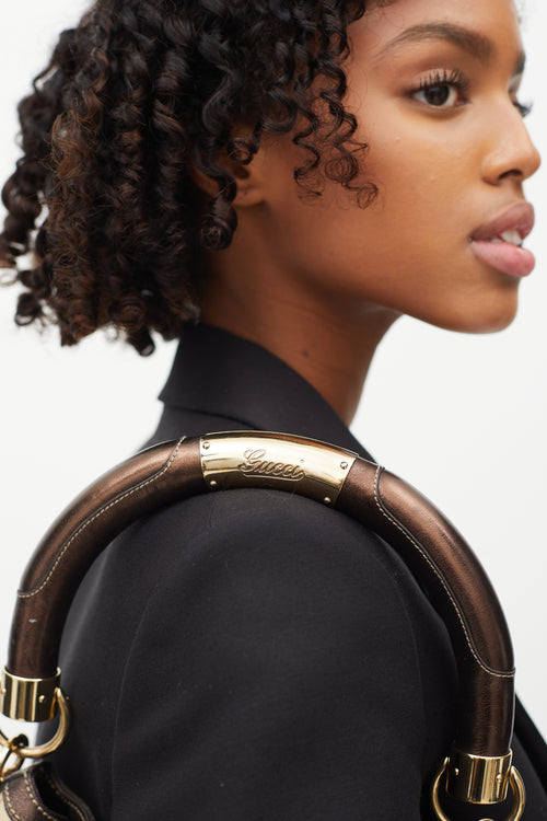Gucci Brown GG Canvas & Fur Indy Shoulder Bag