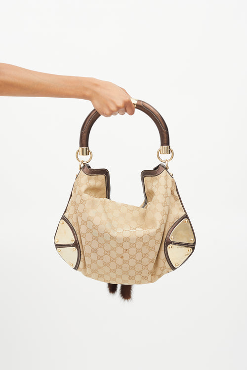 Gucci Brown GG Canvas & Fur Indy Shoulder Bag