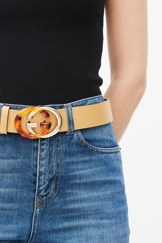 Gucci Brown & Gold Leather Logo Belt