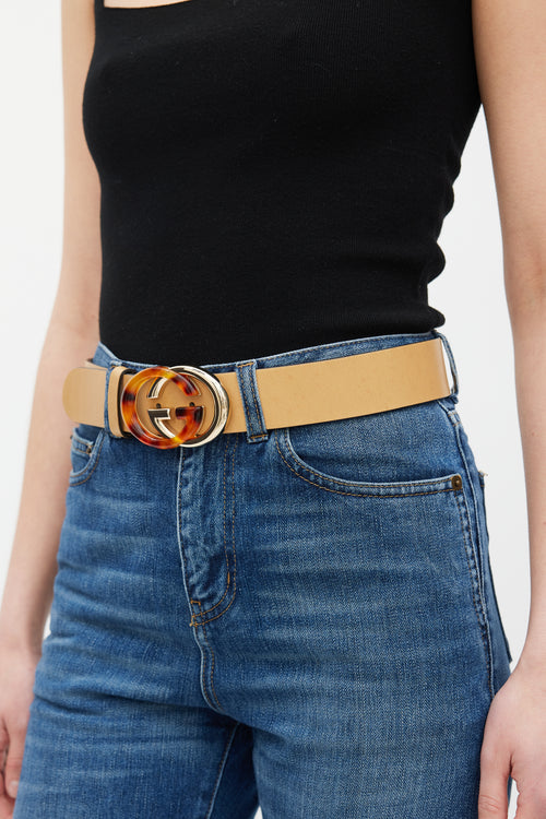 Gucci Brown & Gold Leather Logo Belt