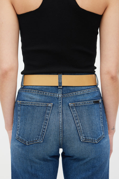 Gucci Brown & Gold Leather Logo Belt