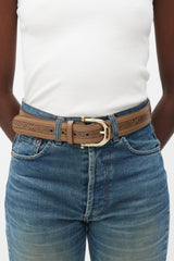 Gucci Brown & Gold Embossed Leather Belt