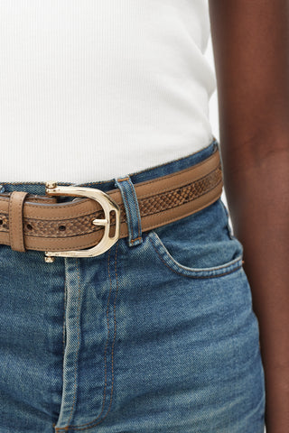 Gucci Brown & Gold Embossed Leather Belt