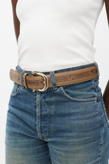 Gucci Brown & Gold Embossed Leather Belt