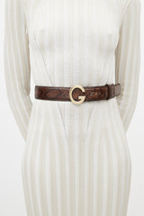 Gucci Brown & Gold Embossed Leather Belt