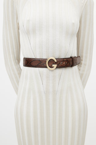 Gucci Brown & Gold Embossed Leather Belt