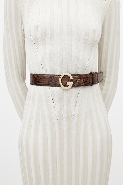 Gucci Brown & Gold Embossed Leather Belt