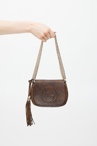 Gucci Brown & Gold Leather Embossed Disco Soho Bag