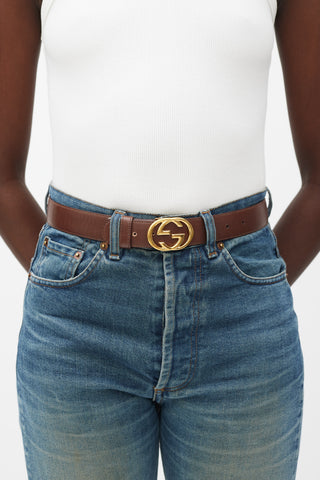 Gucci Brown & Gold Leather Marmont Belt