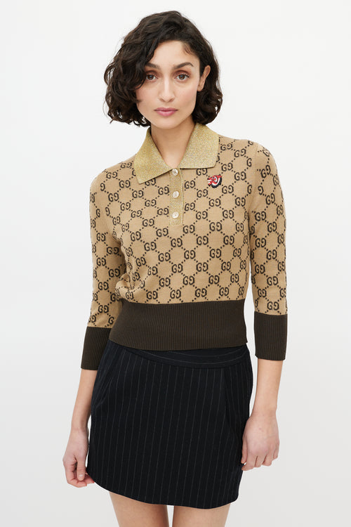 Gucci Brown & Gold Monogram Polo Sweater