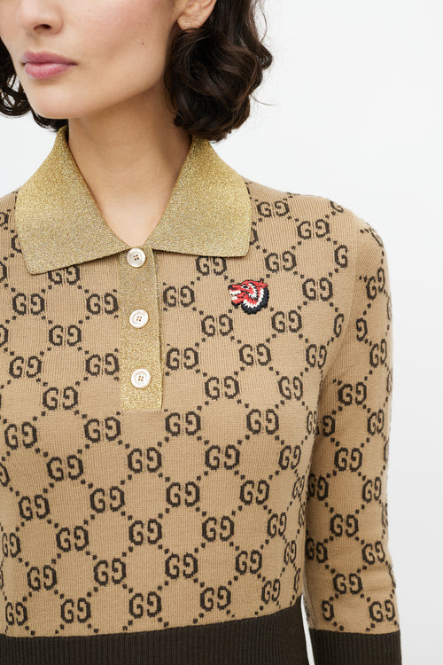 Gucci Brown & Gold Monogram Polo Sweater