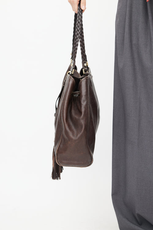 Gucci Brown Peggy Leather Tassel Tote