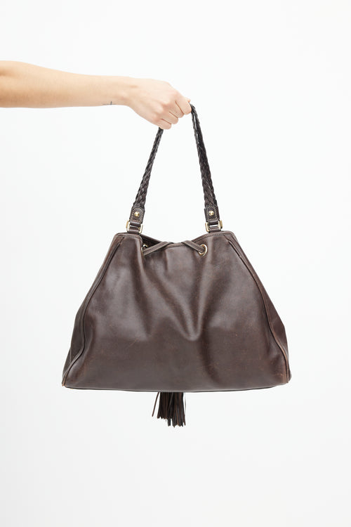 Gucci Brown Peggy Leather Tassel Tote