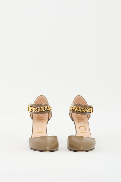 Gucci Taupe Leather D'Orsay Chain Pump