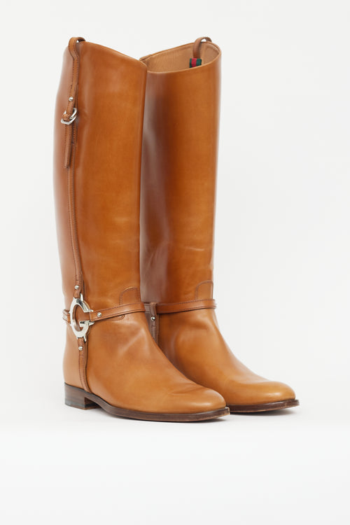 Gucci Brown Leather New Charlotte Riding Boot