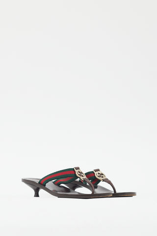 Gucci Brown Leather GG Heeled Sandal