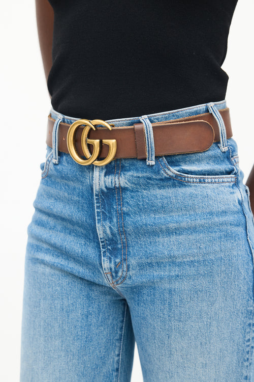 Gucci Brown Leather GG Marmont Belt