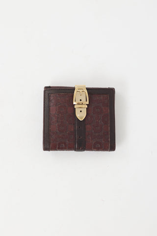 Gucci Brown & Gold Leather Buckle Bifold Wallet