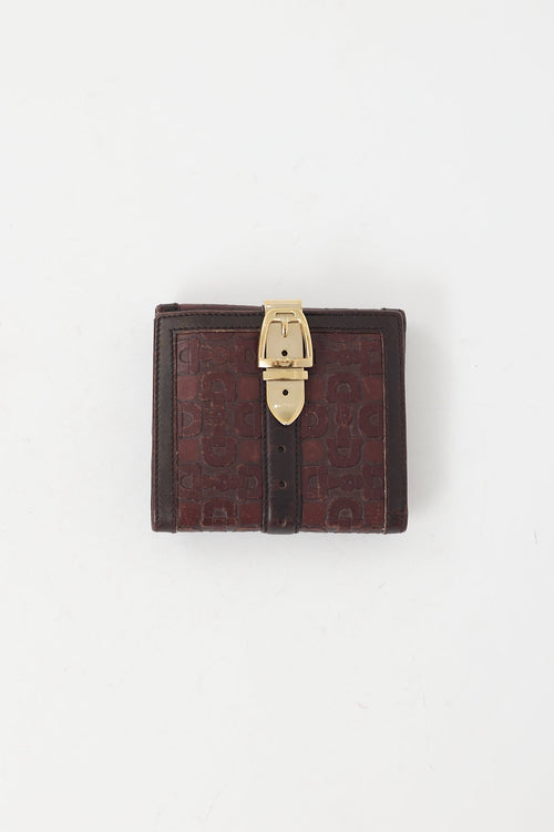 Gucci Brown & Gold Leather Buckle Bifold Wallet