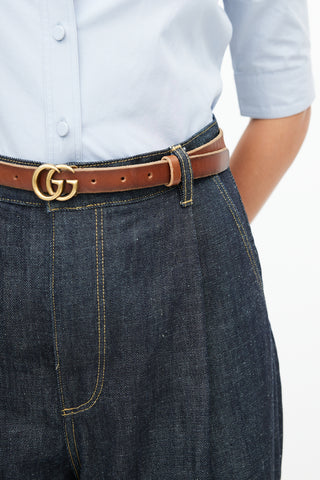 Gucci Brown Leather & Gold-Tone GG Belt