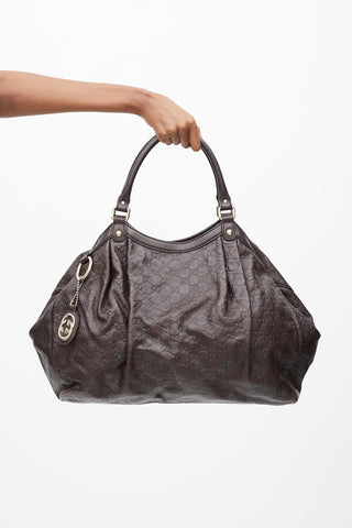 Gucci Brown Leather Guccissima Sukey Shoulder Bag