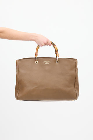 Gucci Brown Leather Large Bamboo Two Way Tote