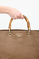 Gucci Brown Leather Large Bamboo Two Way Tote