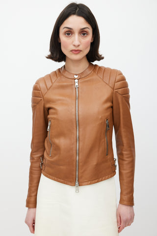 Gucci Brown Quilted Leather Moto Jacket