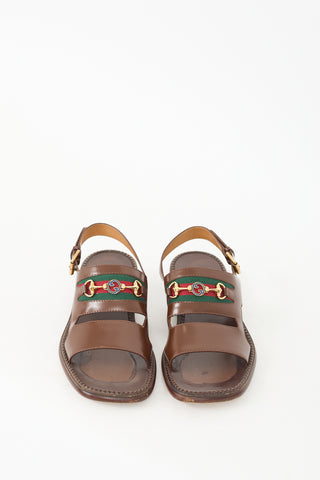 Gucci Brown Leather Web Sandal